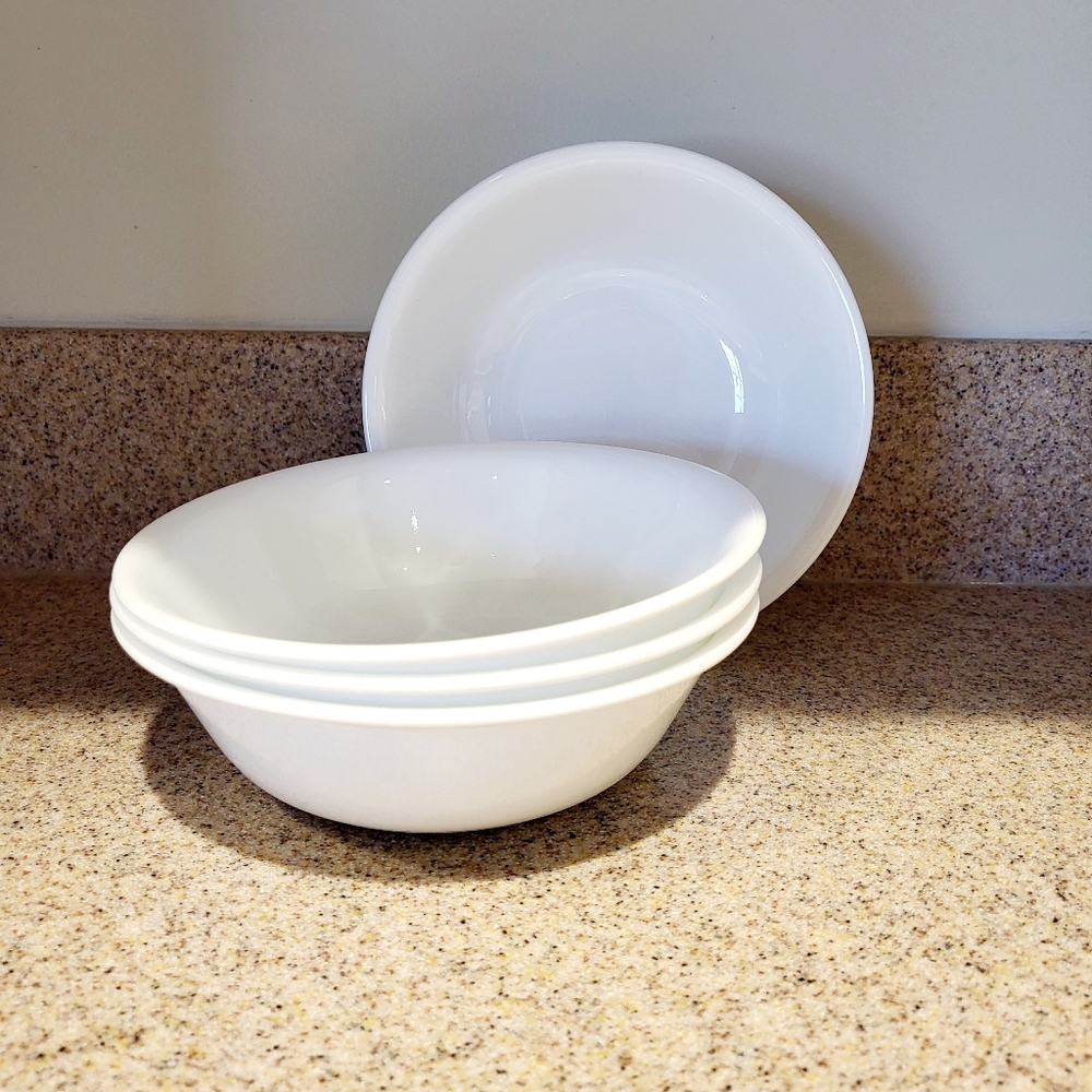 Corelle Vitrelle Winter Frost White Set of 4 Cereal Bowls 6 1/4" Diameter USA